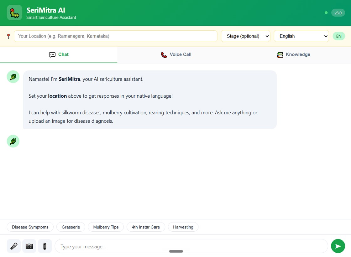 5eriMitra AI Smart Sericulture Assistant interface